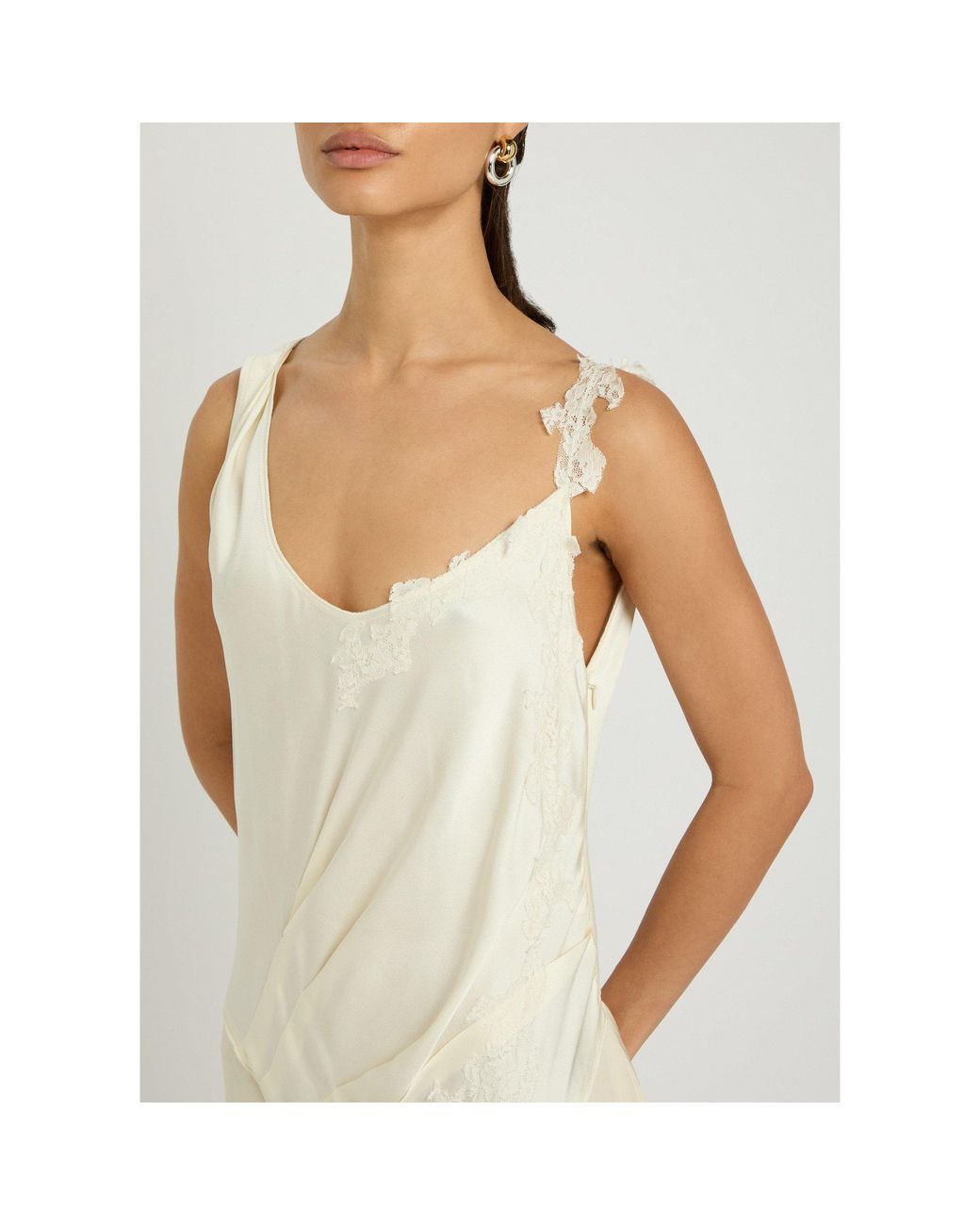 Victoria Beckham Natural Asymmetric Lace Detail Dress