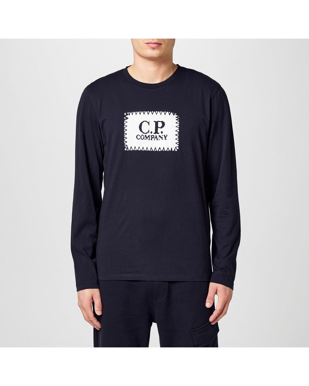 C P Company Blue Cotton Long Sleeve Crew Neck T-Shirt for men