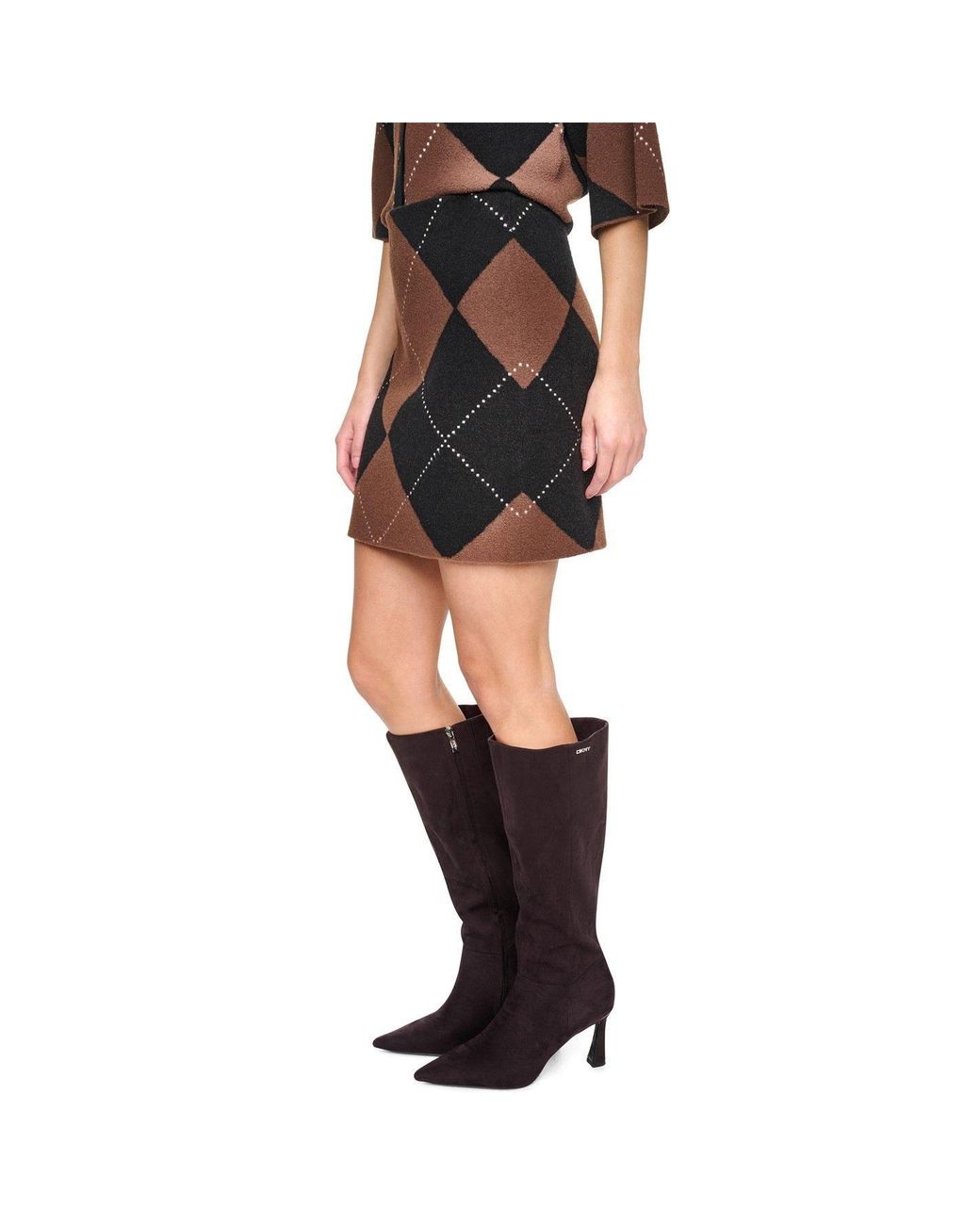 DKNY Black Fuzzy Argyle Short Skirt