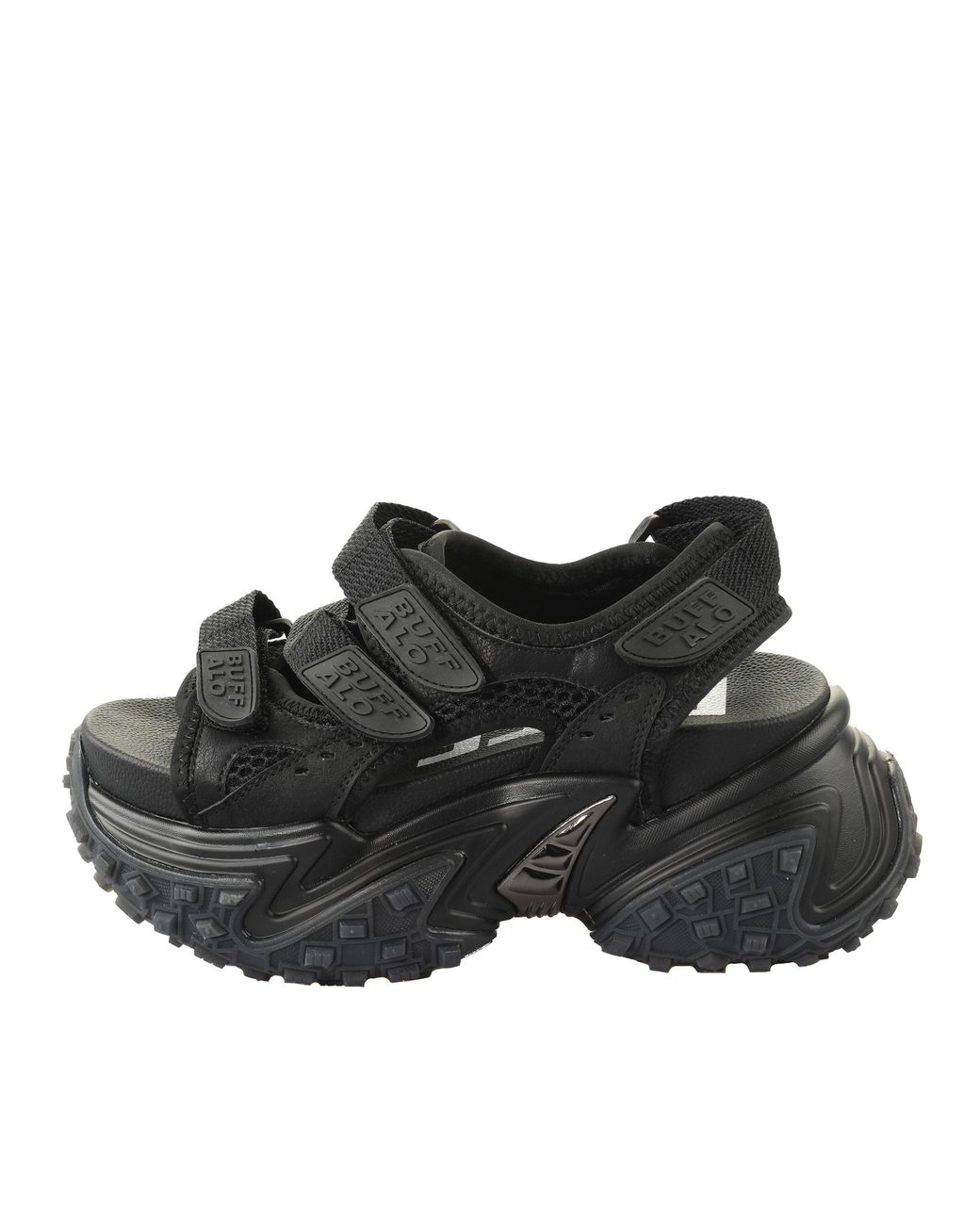 Buffalo Black Vegan Flatform Sandals