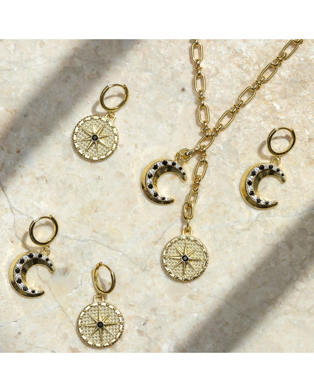 Inicio Metallic 14K Plated Celestial Moon Charm Hoop Earrings