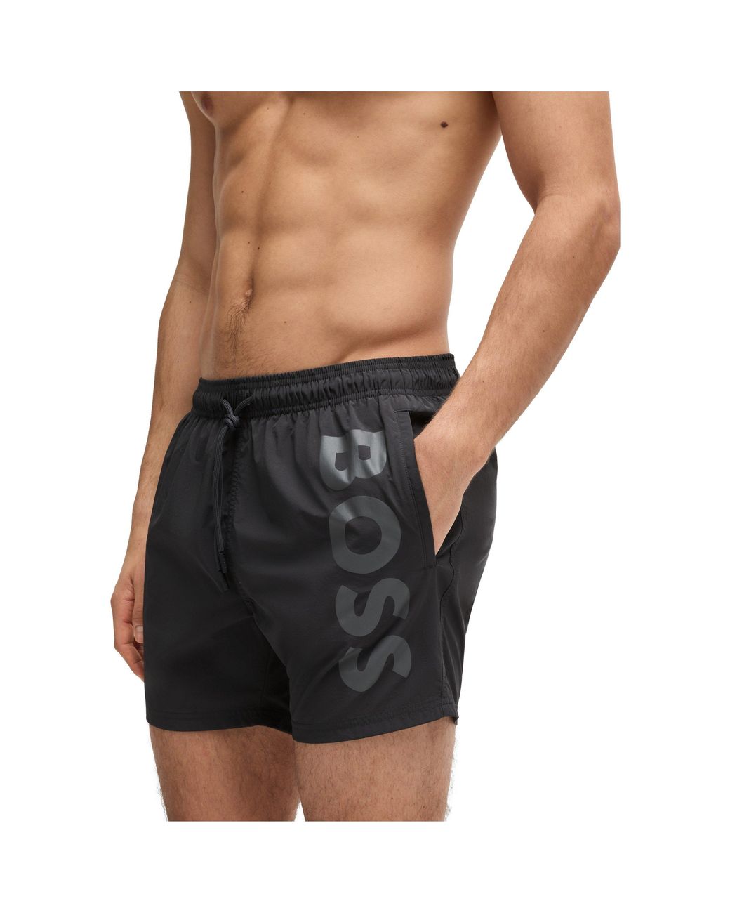Boss Blue Octopus Swim Shorts With Bold Branding for men