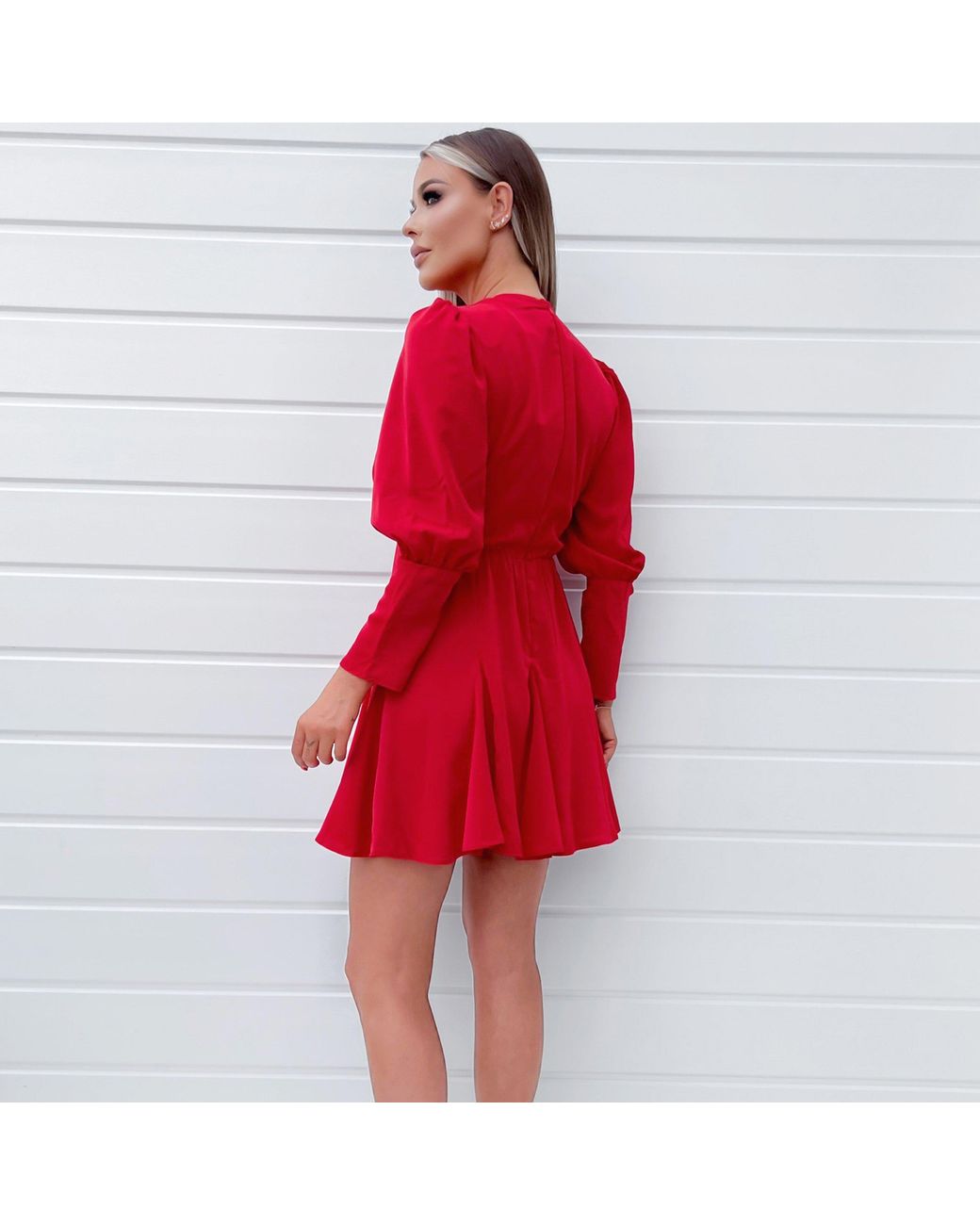 AX Paris Red V-Neck Long Sleeve Skater Dress