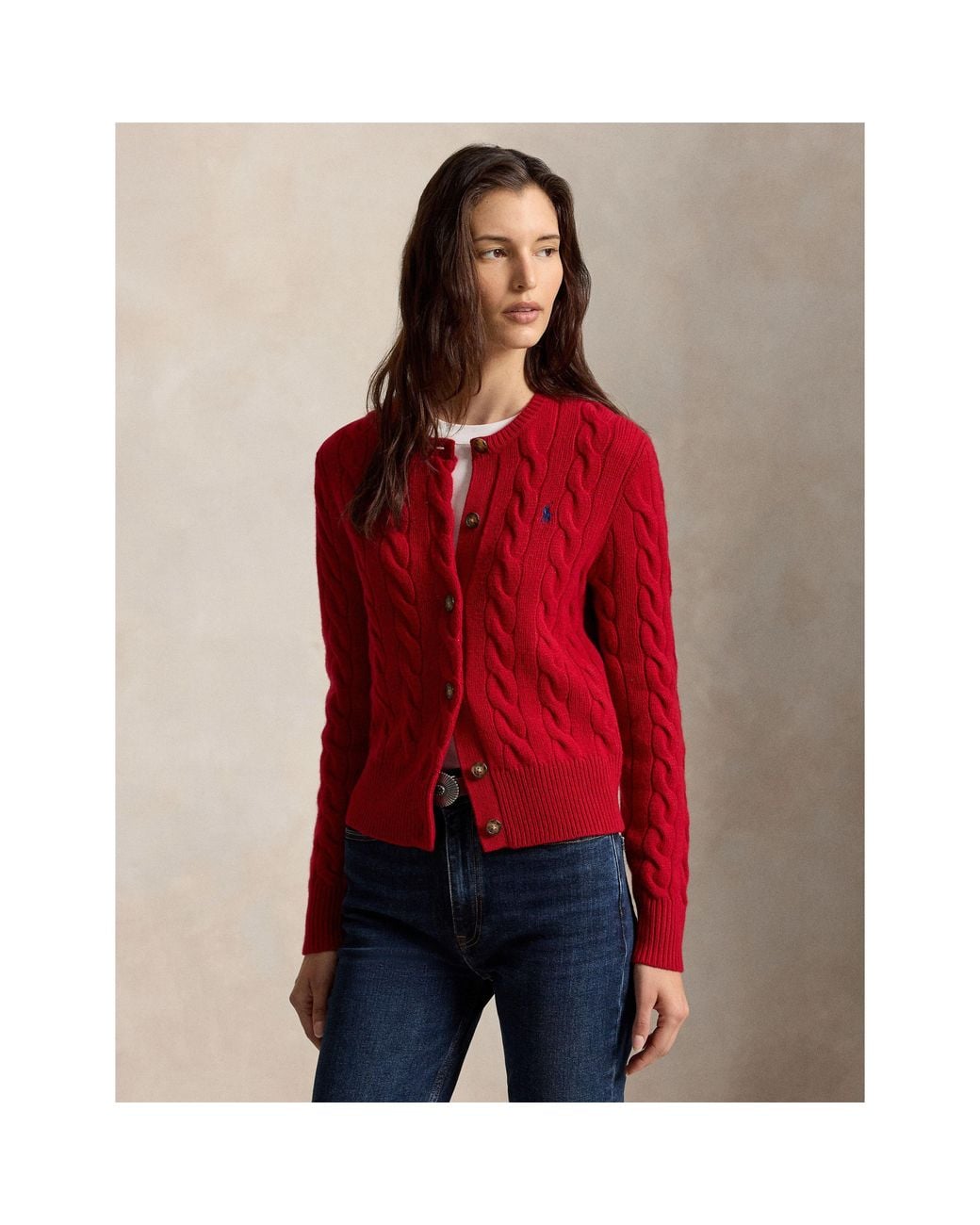 Polo Ralph Lauren Red Cable Knit Cardigan