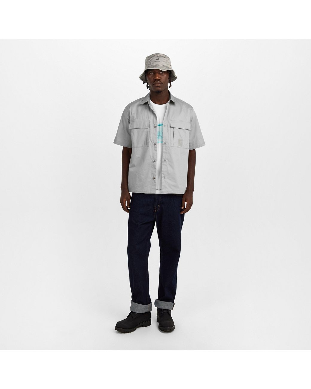 CP COMPANY METROPOLIS Gray Short Sleeve Plain Shirt for men