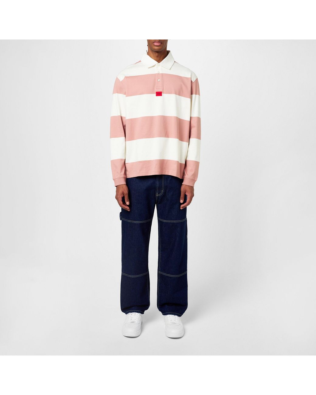 HUGO Pink Diragbi Cotton Short Sleeve Rugby Polo Shirt for men