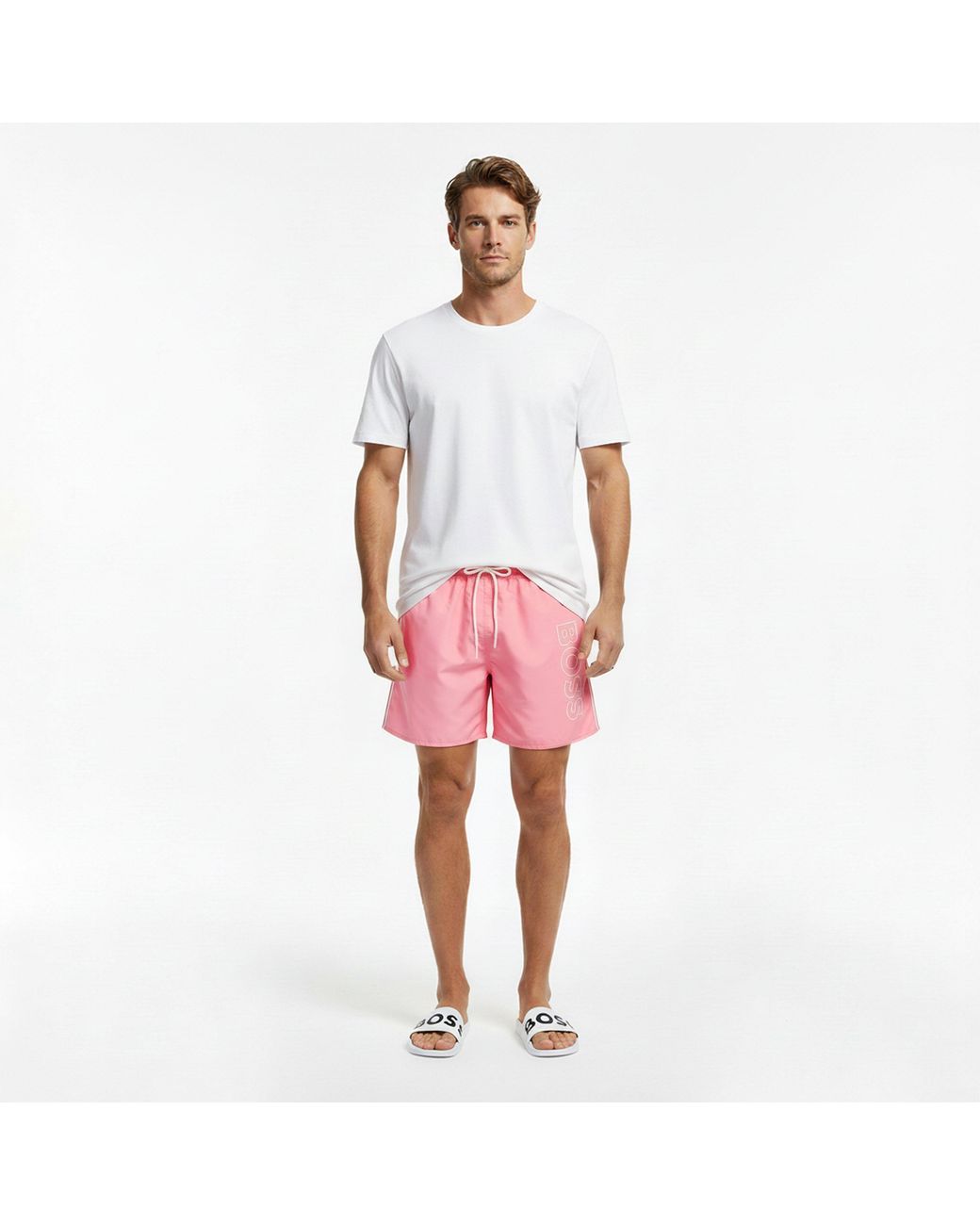 Boss Pink Swim Shorts With Logo Detail (Stormfish) for men