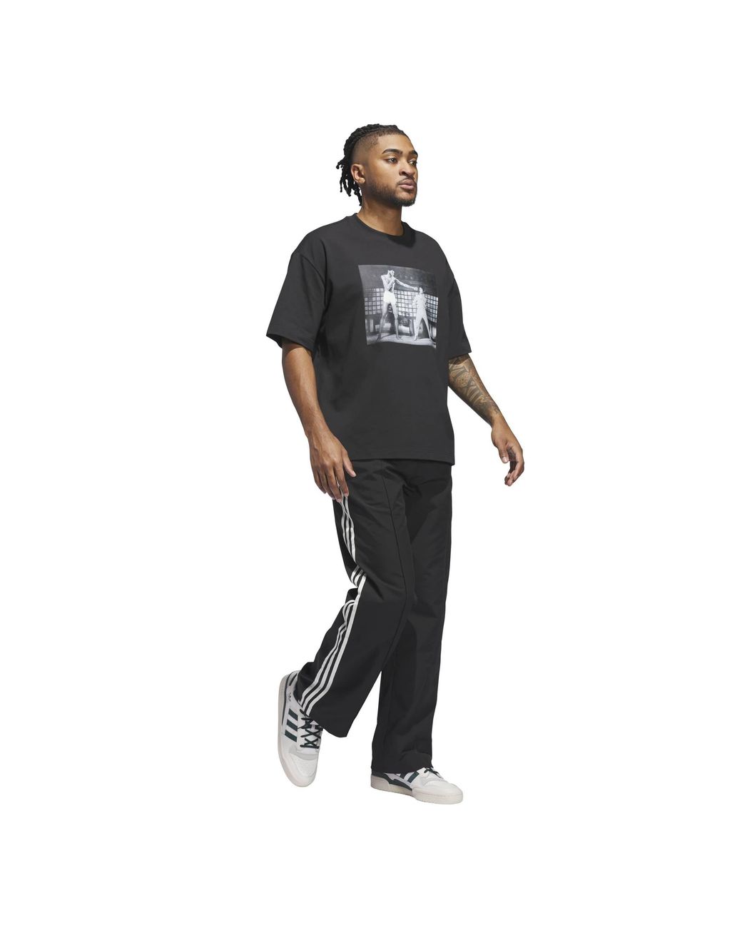 Adidas Black Bruce Lee Kick Cotton Short-Sleeve Oversized-Fit T-Shirt for men