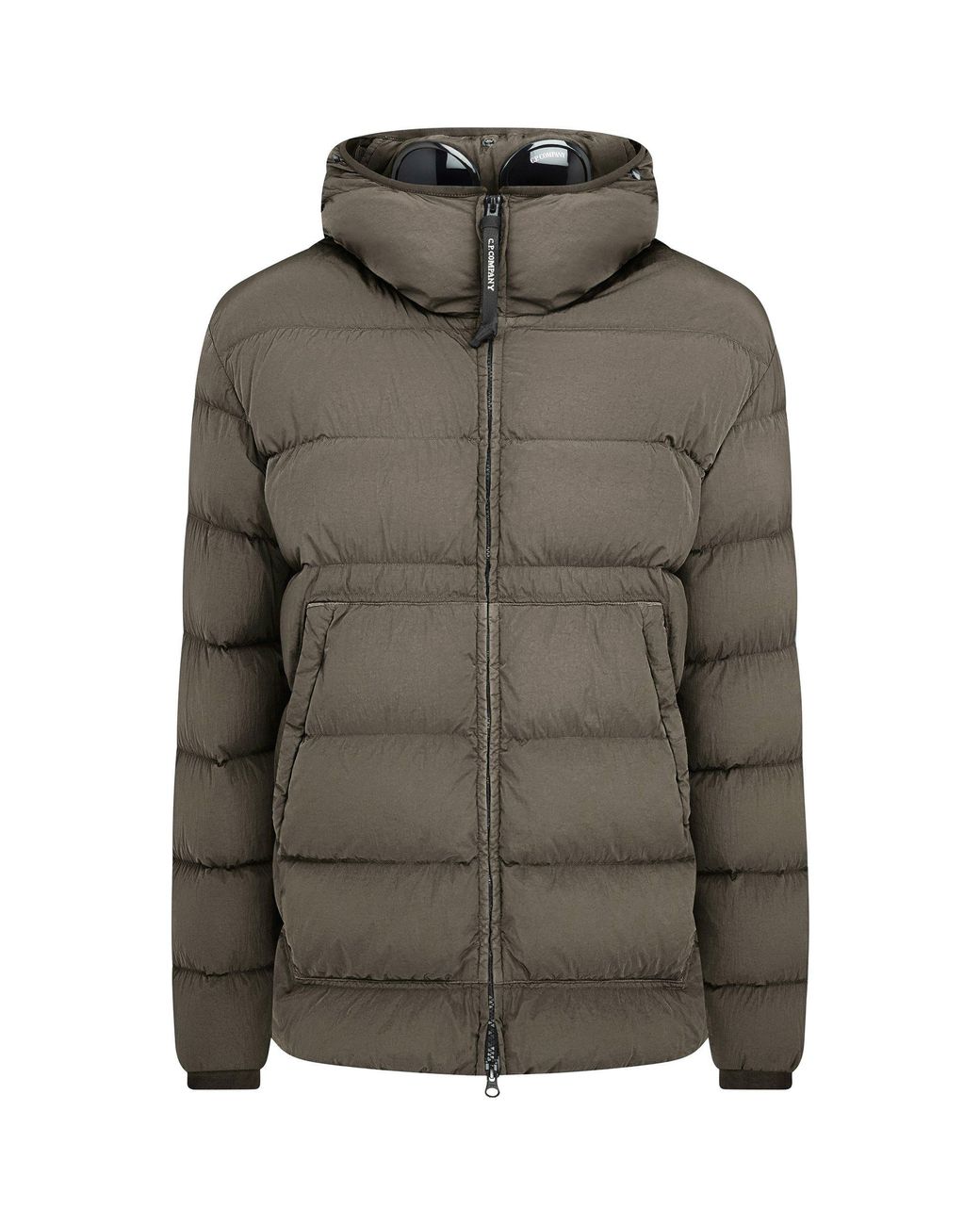 C P Company Green Chrome-R Goggle Duck Down Long Sleeve Short Puffer Jacket for men