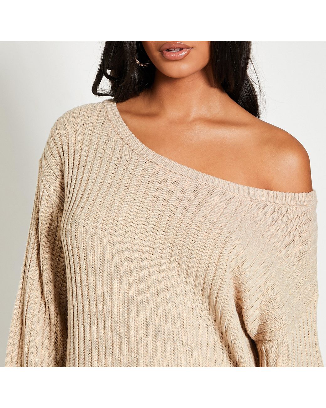 I Saw It First Natural Isawitfirst Slouchy Off The Shoulder Jumper Dress