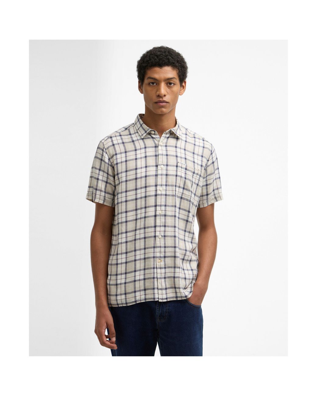 Barbour Gray Patterned Short Sleeve Shirt for men