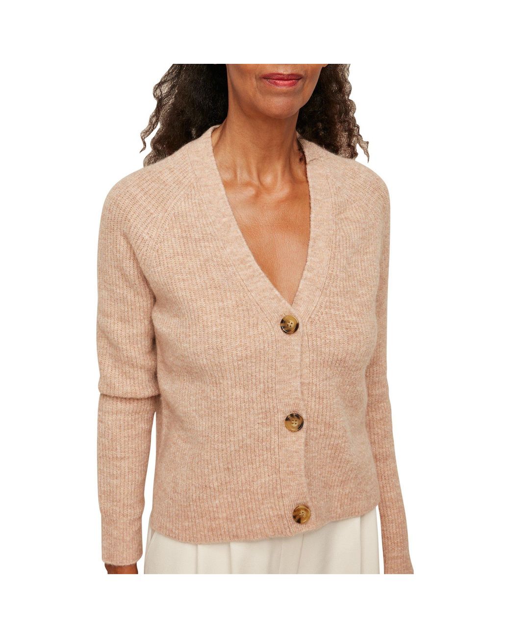 Whistles Natural Rib Textured Wool Mix Cardigan