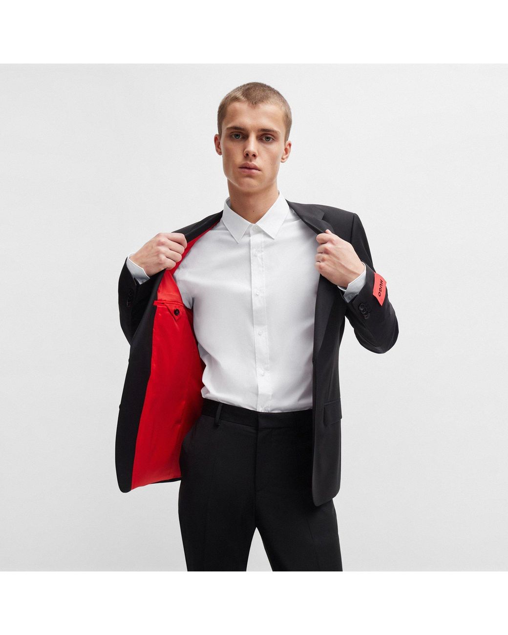 HUGO White Elisha Long Sleeve Plain Shirt for men