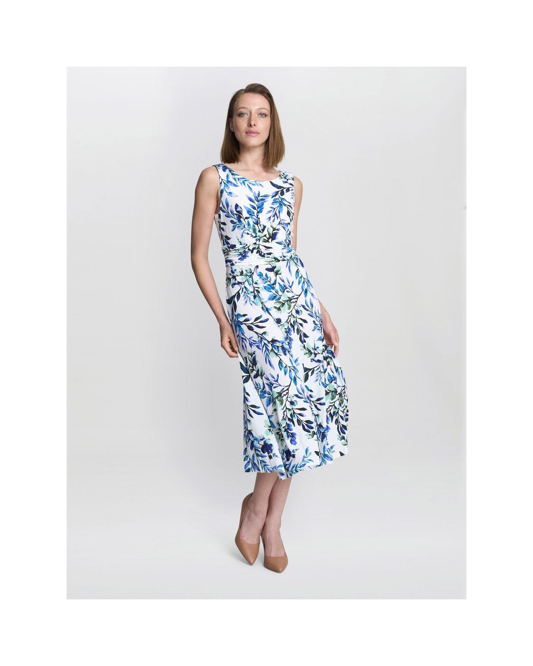 Gina Bacconi Blue George Floral Print Midi Dress