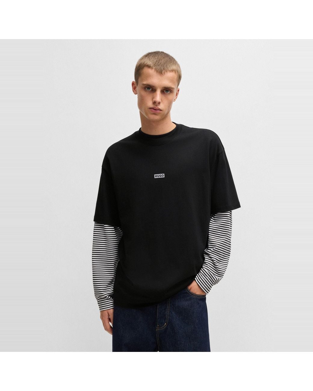 HUGO Black Printed Logo Back T-Shirt With Mcmxciii Text for men