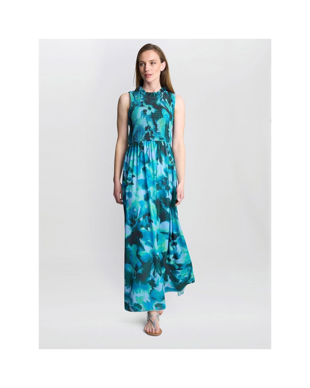 Gina Bacconi Blue Roxanna Sleeveless Shired Top Dress
