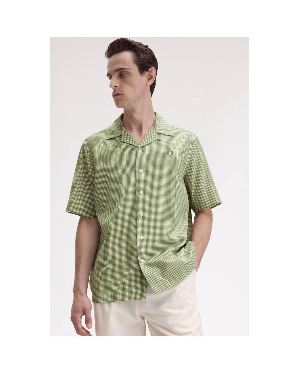 Fred Perry Green Gingham Short Sleeve Shirt for men