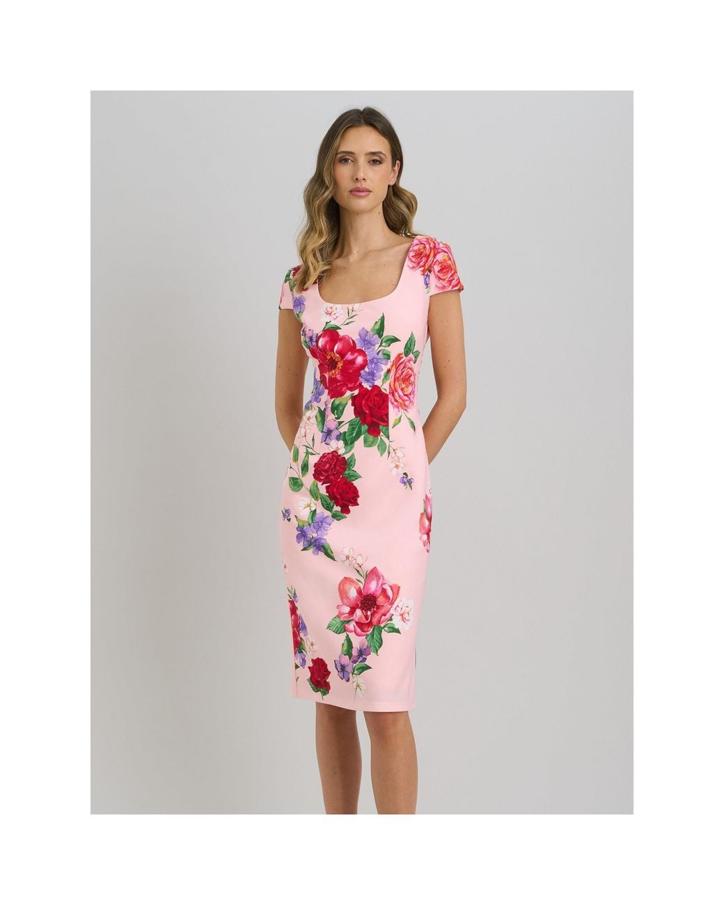 Gina Bacconi Red Rayna Floral Sheath Dress