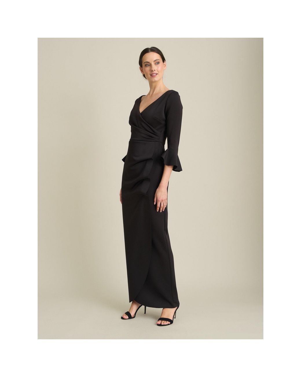 Gina Bacconi Black Uma Maxi Dress With Fluted Sleeves