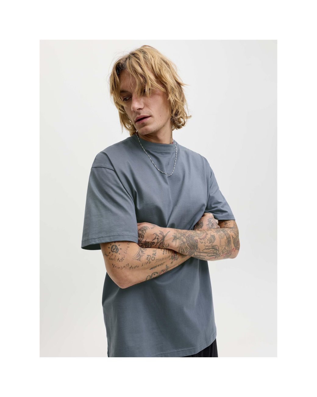 Jack & Jones Gray Organic Cotton Short-Sleeve Oversized T-Shirt for men