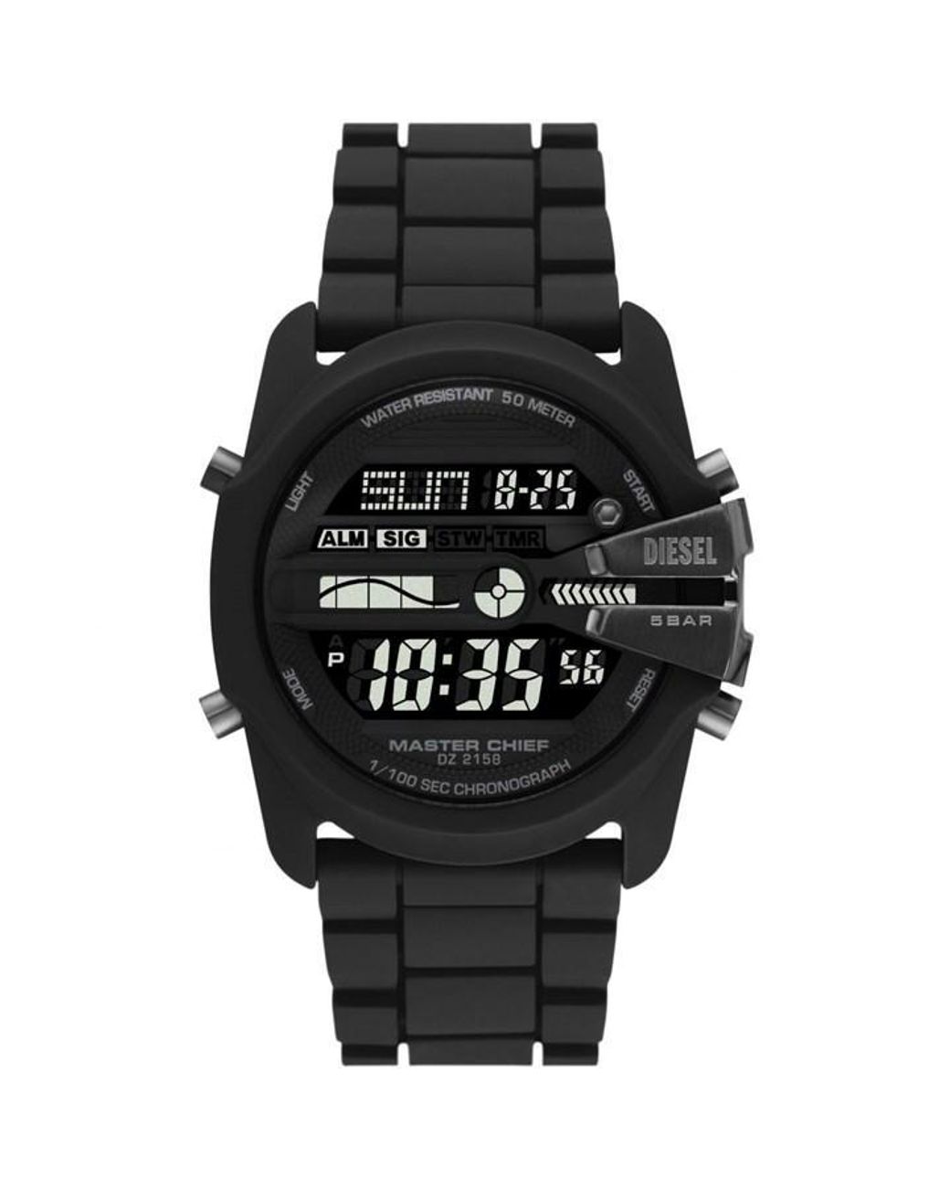 DIESEL Master Chief Digital Black Silicone Strap Watch 44mm for