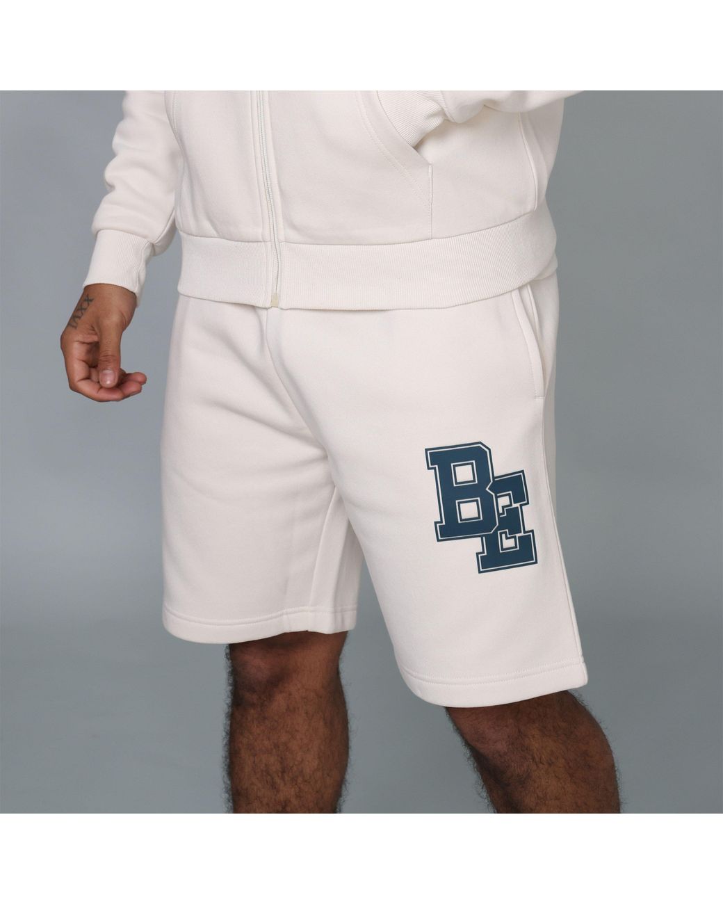 Blank Essentials White Collegiate Fleece Jogger Shorts for men