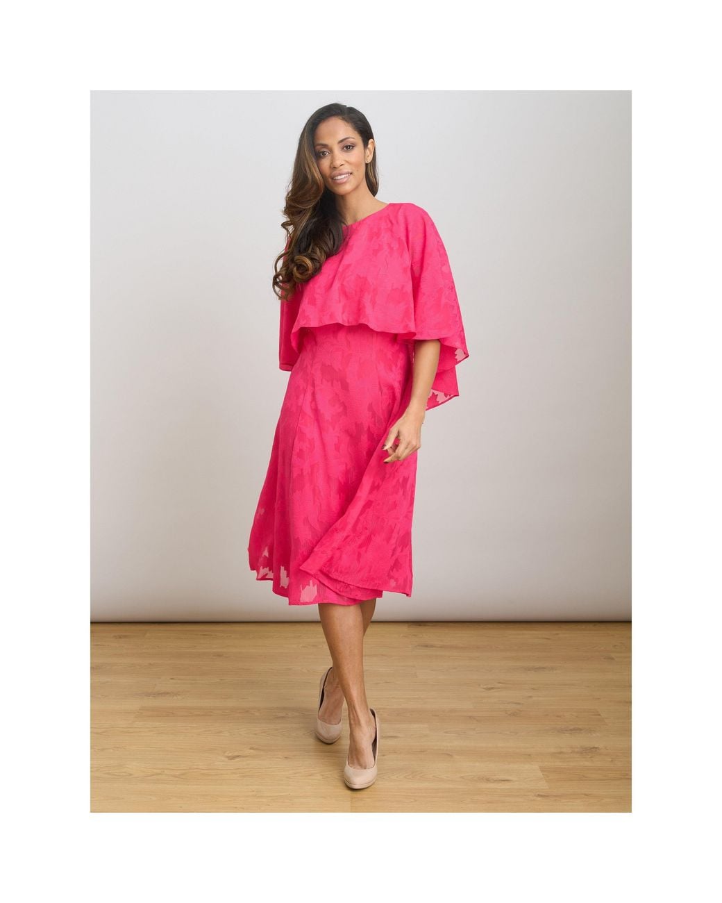 Gina Bacconi Pink Milly Jacquard Metallic Thread Dress
