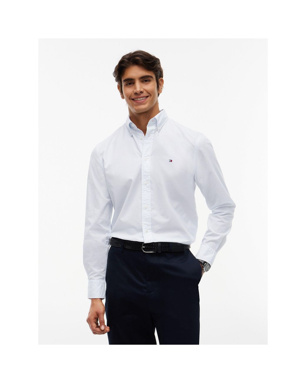 Tommy Hilfiger Blue Cotton Long-Sleeve Geometric Print Shirt for men