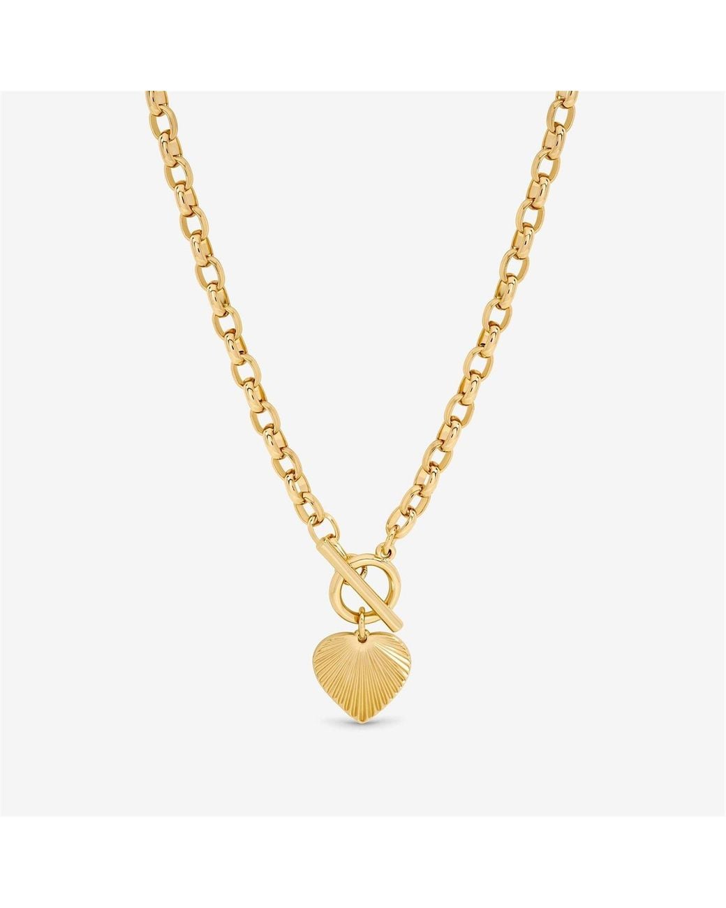Inicio Metallic Diamond Cut Heart T-Bar Necklace