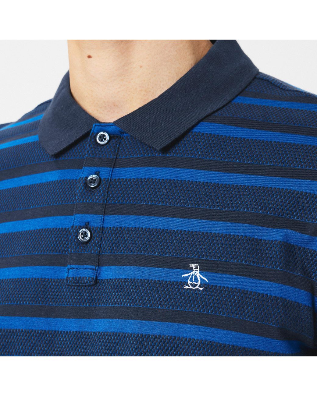 Original Penguin Blue Jacquard Short Sleeve Polo Shirt for men
