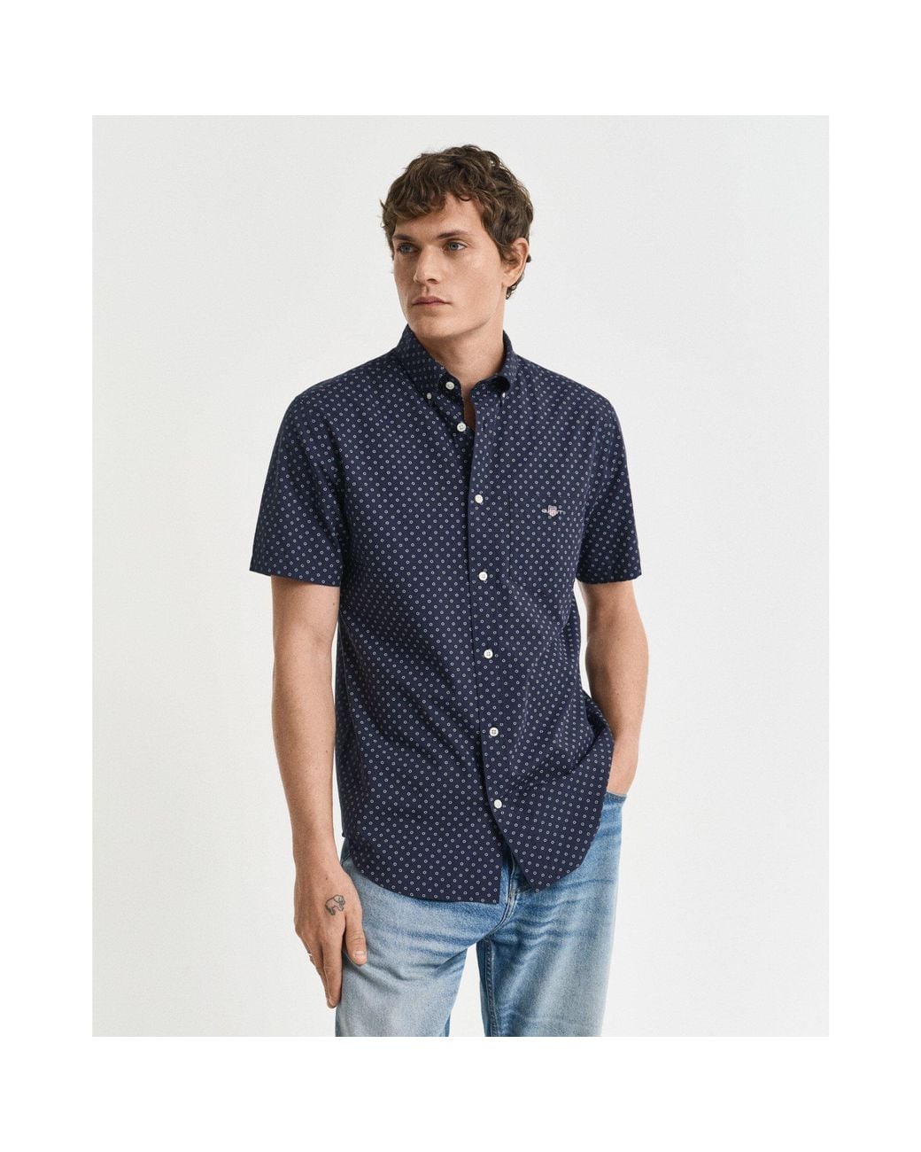 Gant Blue Micro Print Short Sleeve Shirt for men