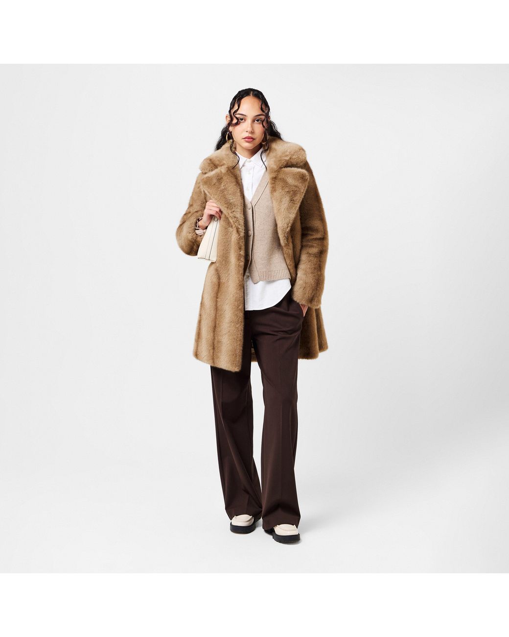 Donna Karan Natural Faux Fur Relaxed Fit Teddy Coat