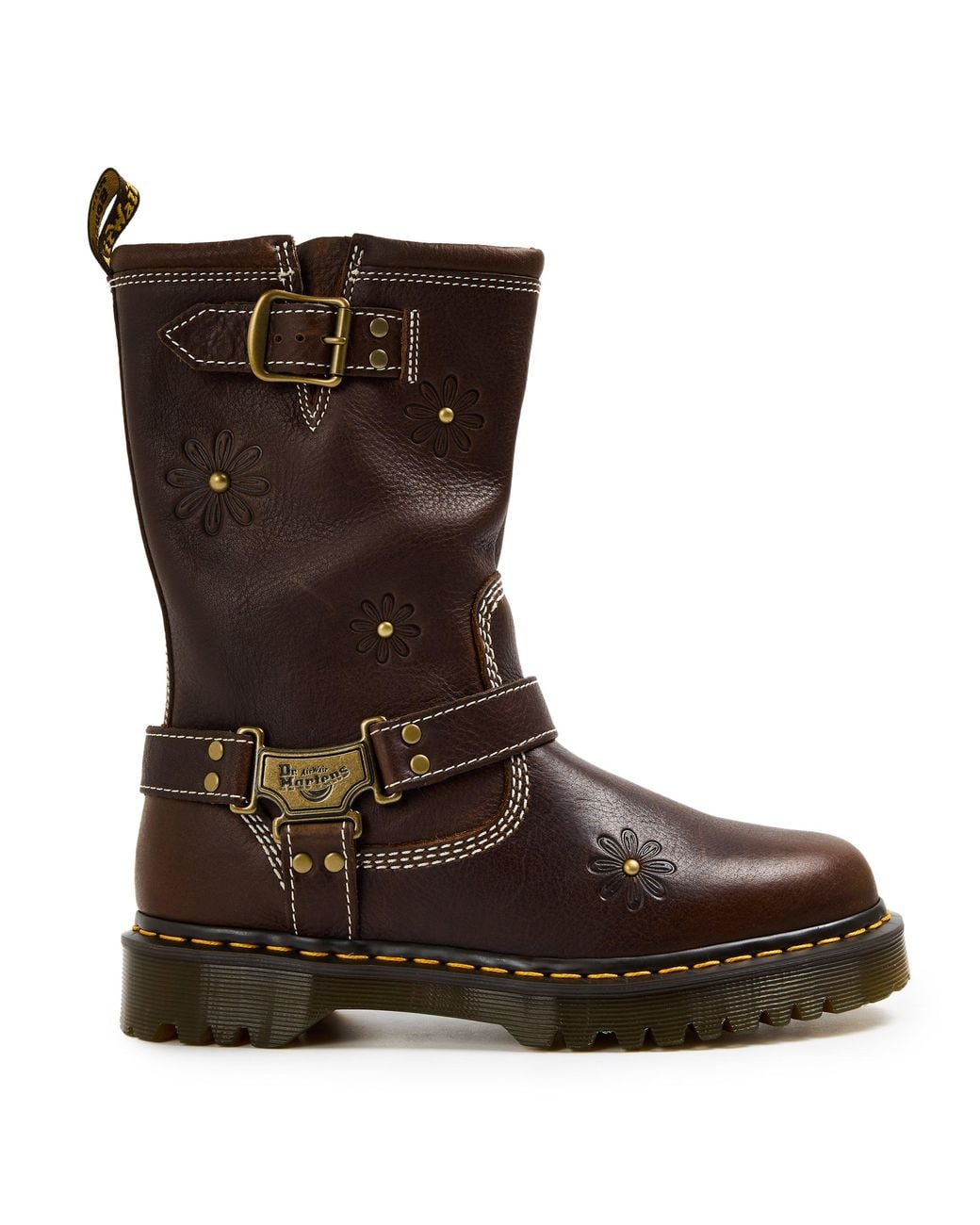Dr. Martens Brown Anistone Tall Leather Biker Boots