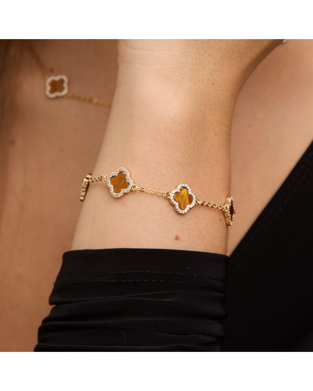 Jon Richard Metallic Plated Tigers Eye Clover Bracelet