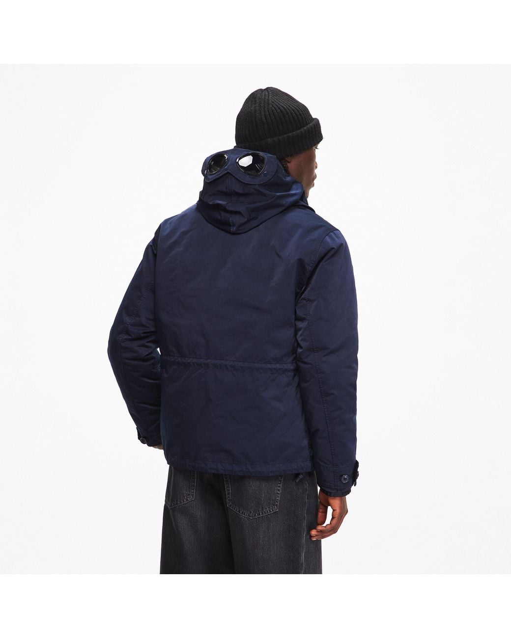 C P Company Blue Mille Micro Hooded Long Sleeve Zip Parka for men