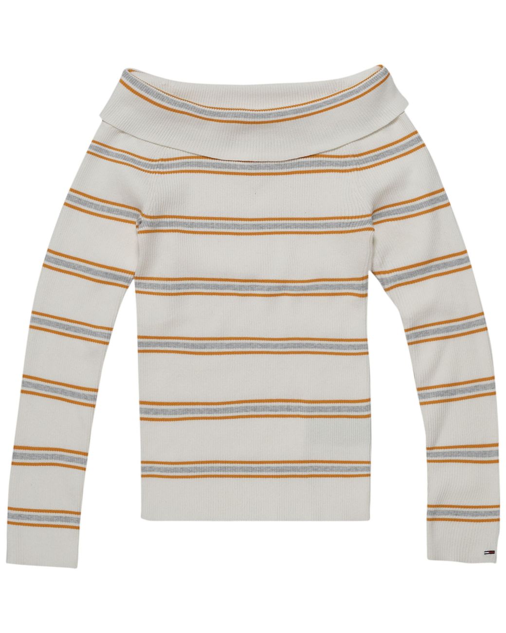 Tommy Hilfiger Gray Off Shoulder Rib Sweater