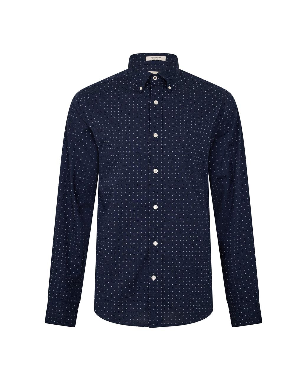 Gant Blue Micro Print Cotton Long-Sleeve Shirt for men