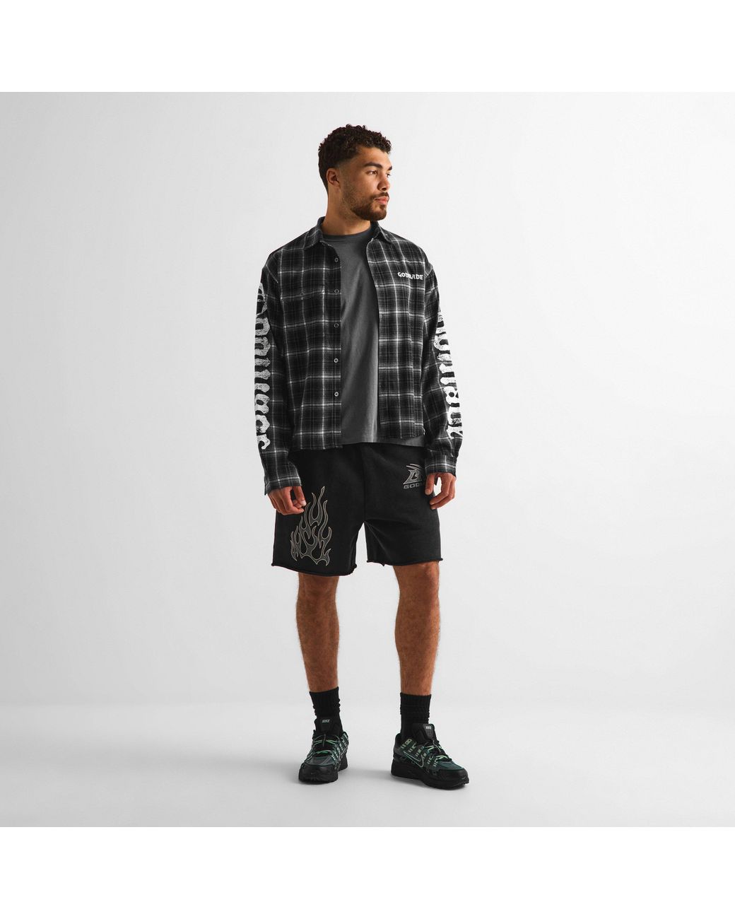 God Made Black Fleece Jogger Shorts for men