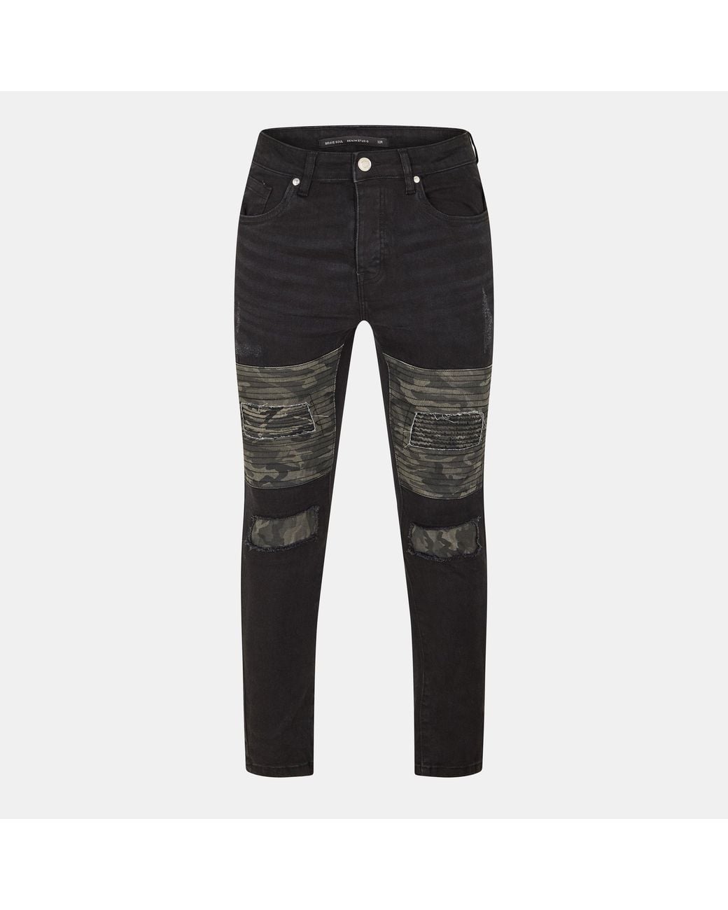Brave Soul Black Biker Jean With Cut Out Knee Details for men