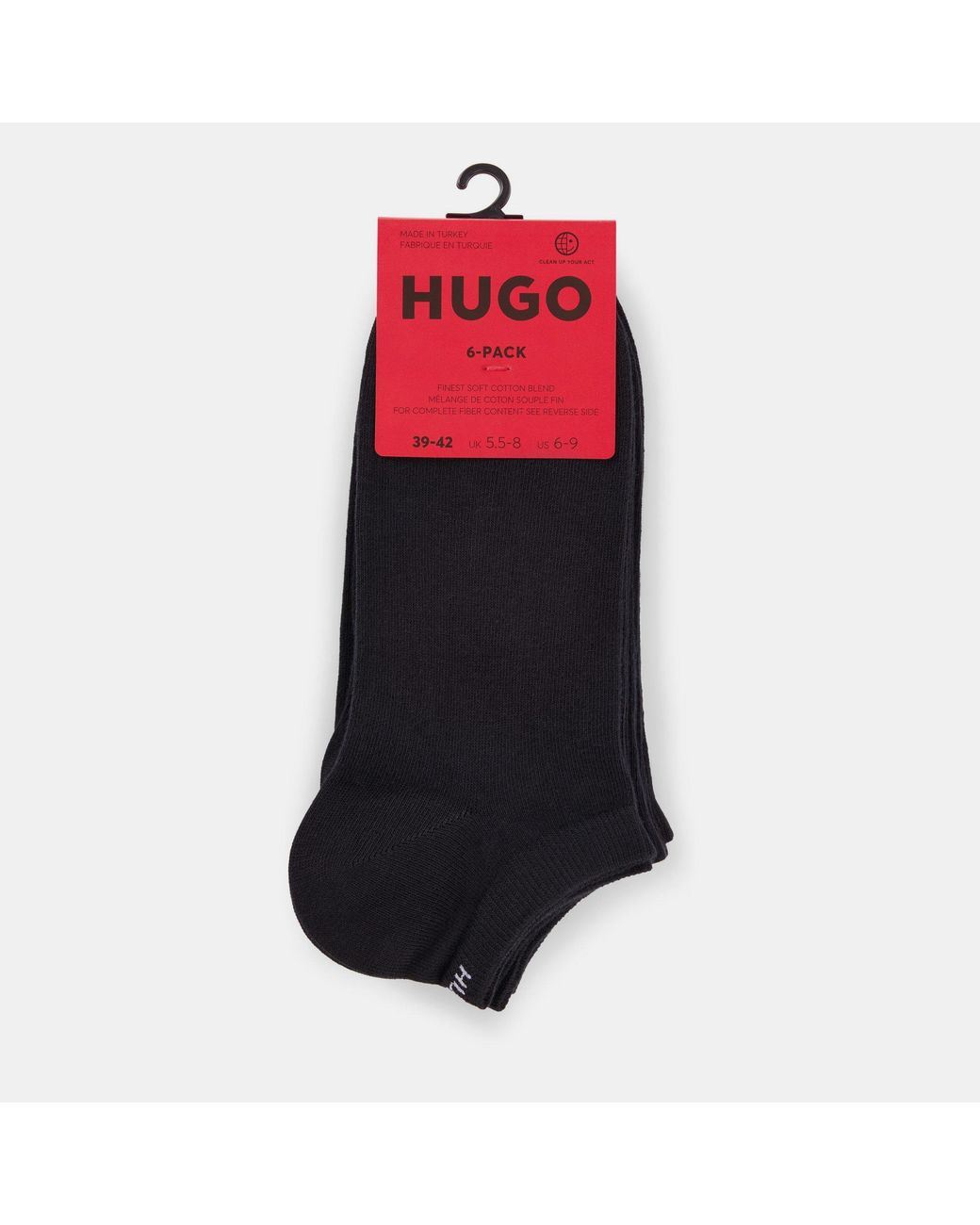 HUGO Black Cotton Blend 6-Pack Trainer Socks for men
