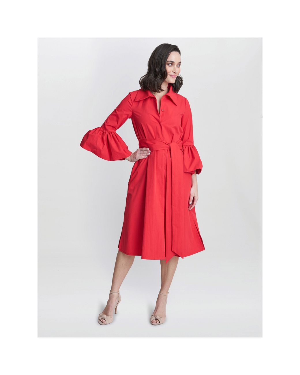 Gina Bacconi Green Melinda Taffeta Shirt Dress