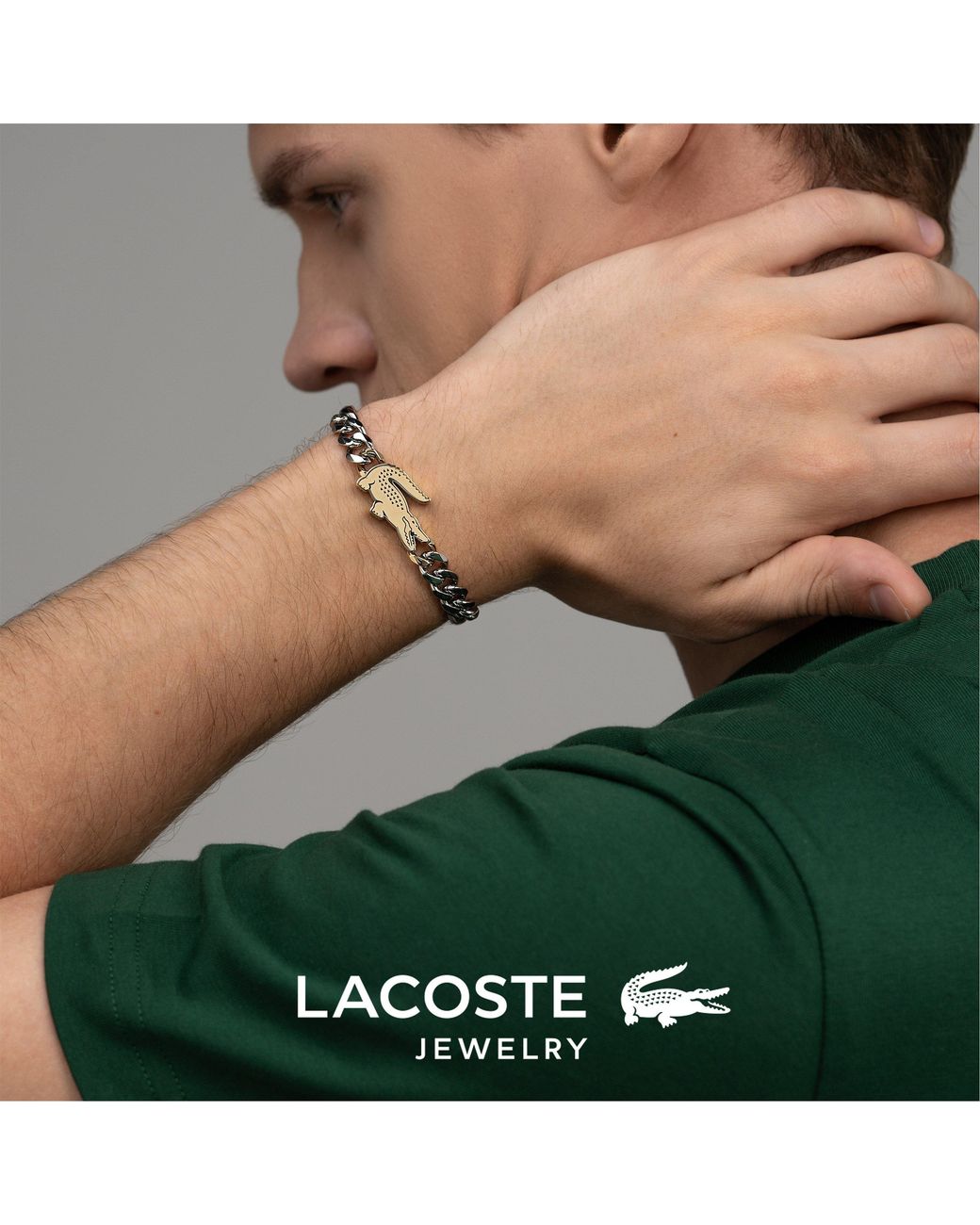 Lacoste Metallic Arthor Crocodile Curb Chain Bracelet for men