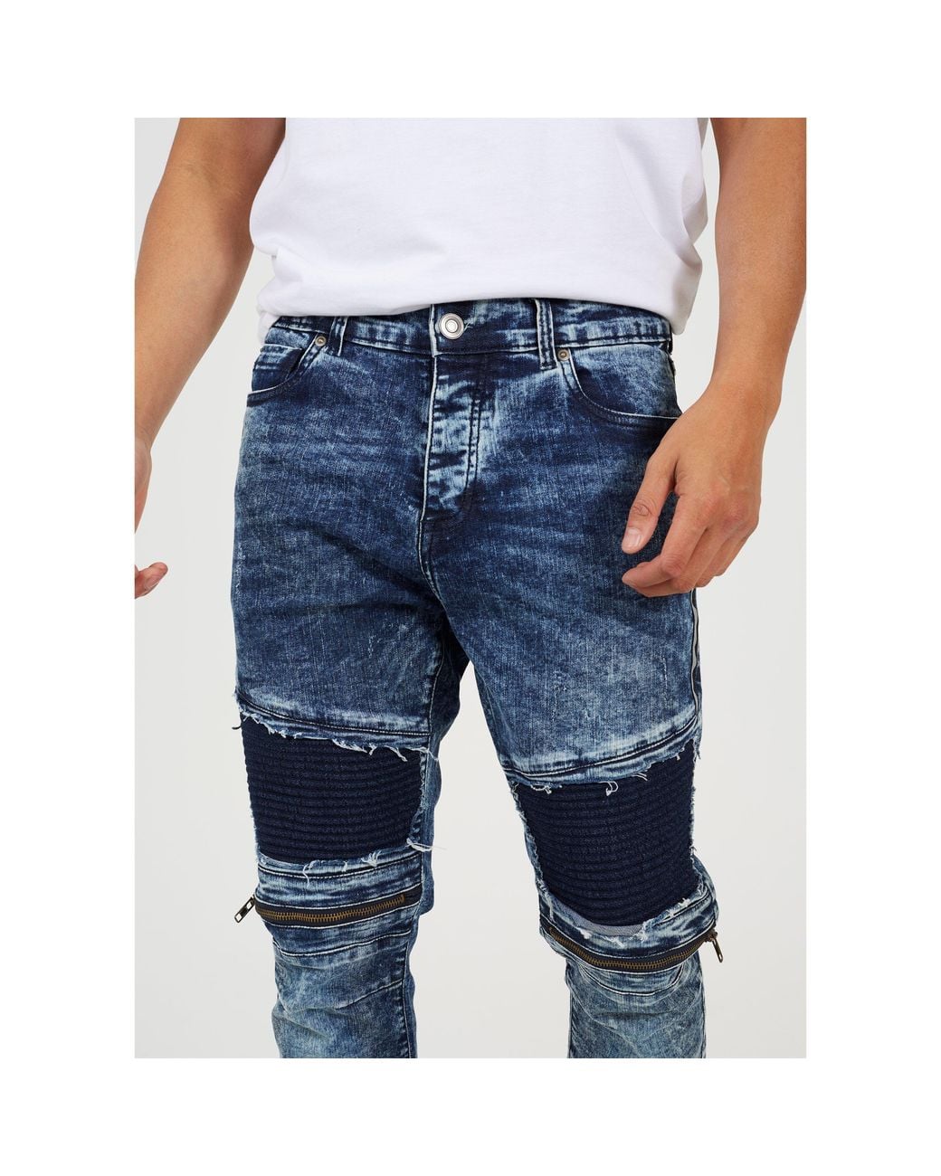 Brave Soul Blue Biker Jean With Panel Details for men