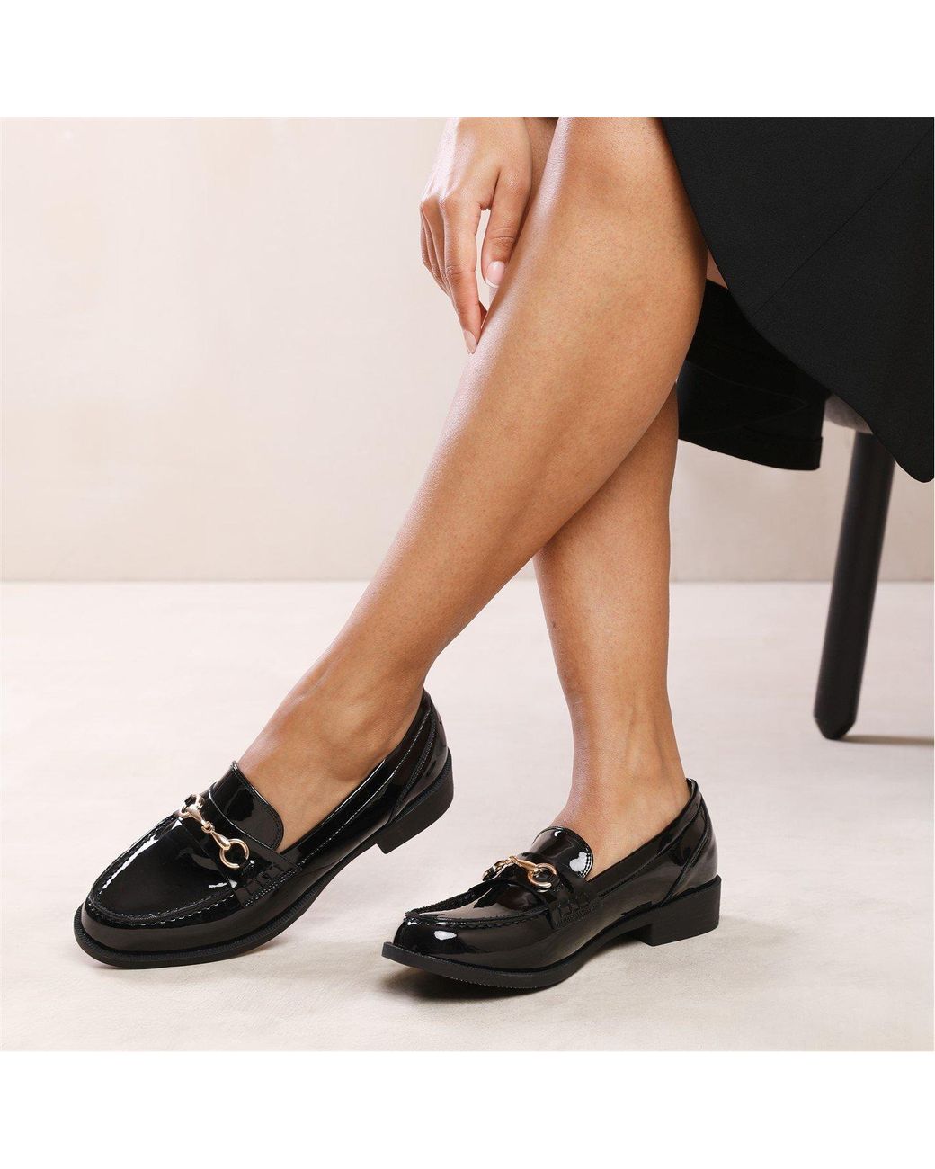 Where's That From Black Cielo Round Toe Metal Detail Loafers
