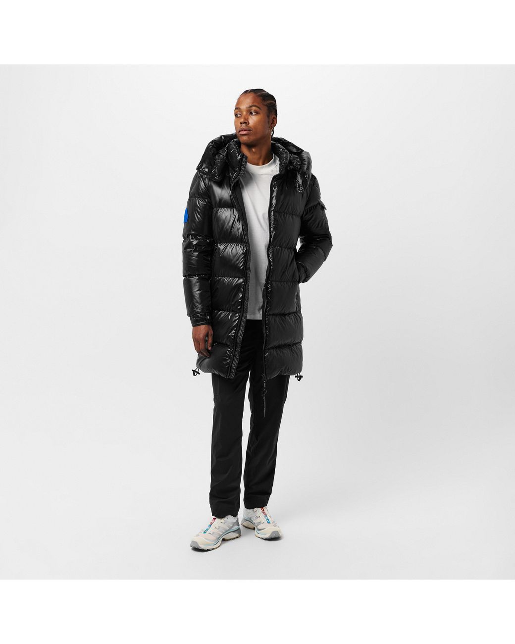 Jacket Black Slick Weather Resistant Long Puffer Jacket for men
