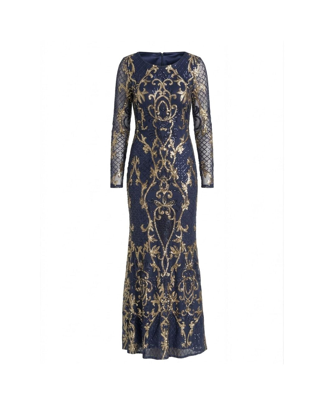 Gina Bacconi Blue Electra Long Sleeve Beaded Maxi Dress