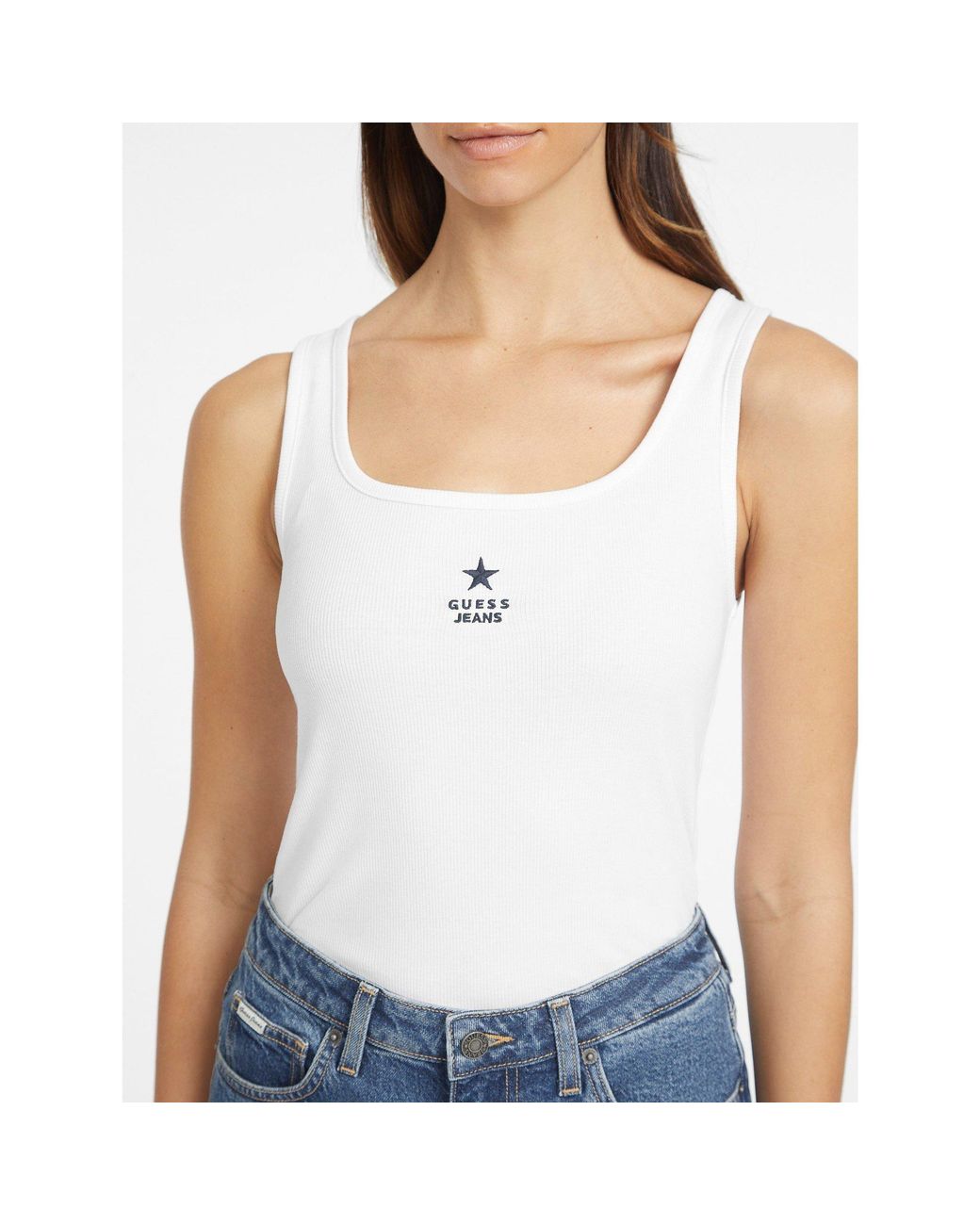 Guess White Embroidered Star Tank Vest