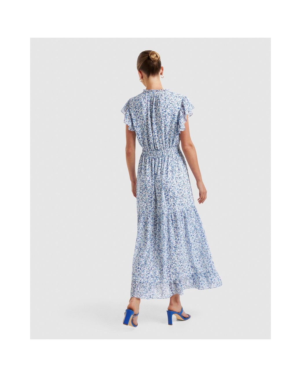 Forever New Blue Fleur Flutter Sleeve Midi Dress
