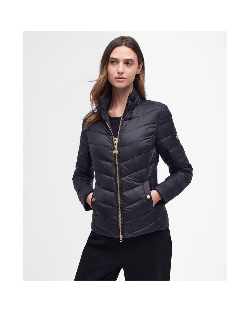 Barbour Blue Auburn Quilted Long Sleeve Funnel Neck Slim Fit Short Puffer Jacket