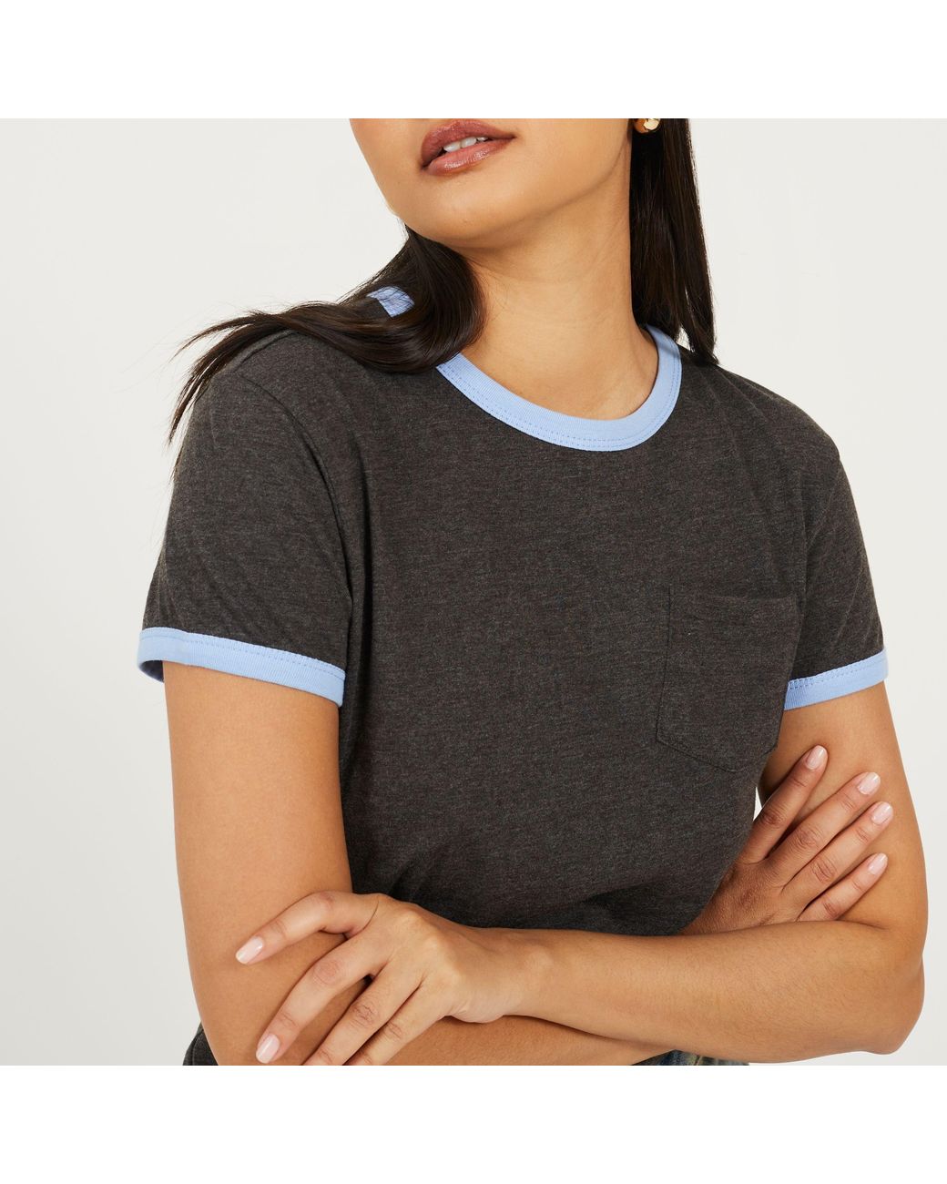 Brave Soul Black Short Sleeve Chest Pocket T-Shit With Contrast Neck And Sleeve Rib